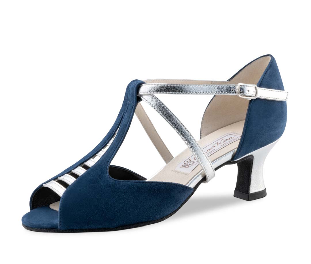 Damen Tanzschuh Werner Kern, 031-Holly5,5cm Samtziege blau/Chevro silber